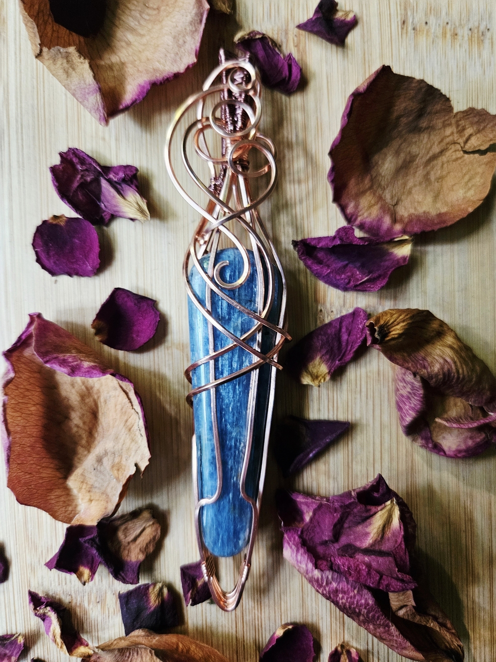 Blue Kyanite Pendant Necklace in Copper Wire Wrap